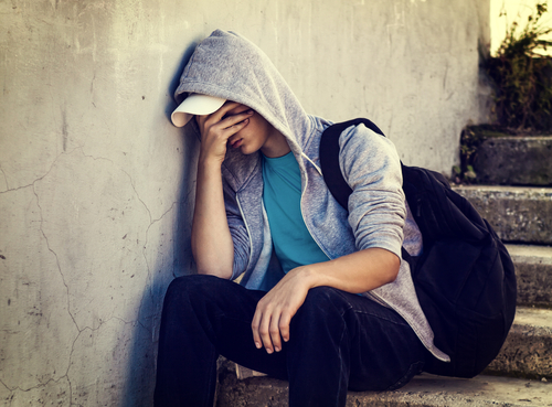 Toned,Photo,Of,Sad,Teenager,Sit,On,The,Street